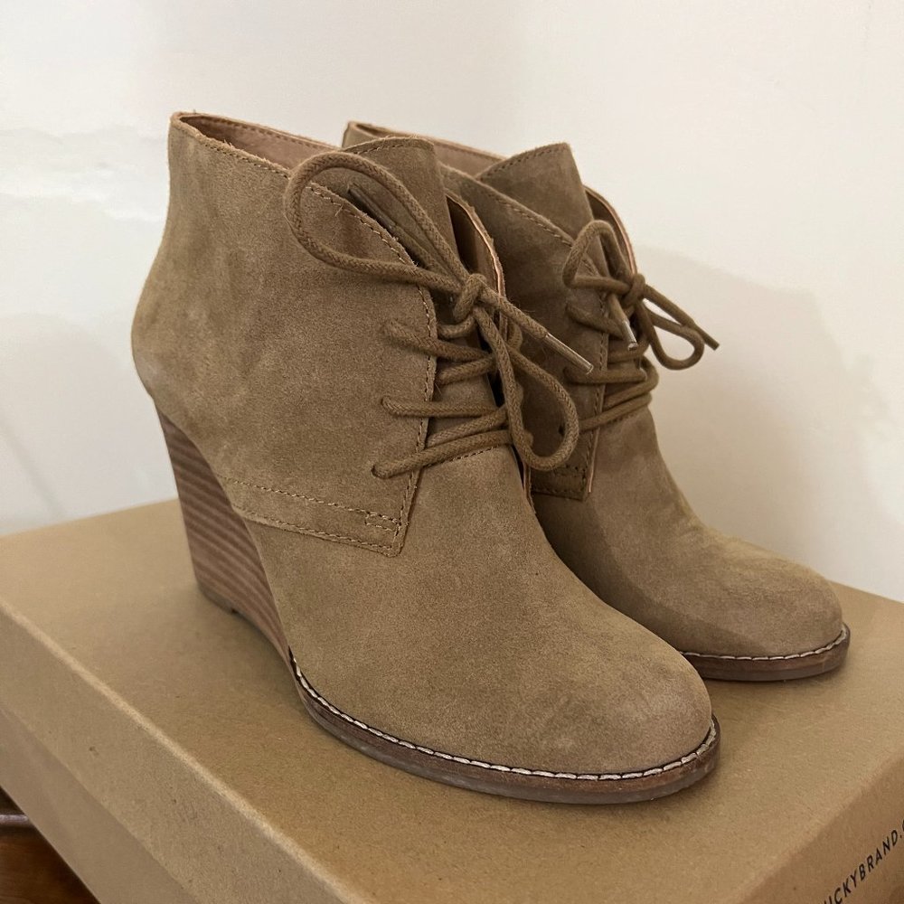 Lucky Brand "Yamene" suede wedge booties